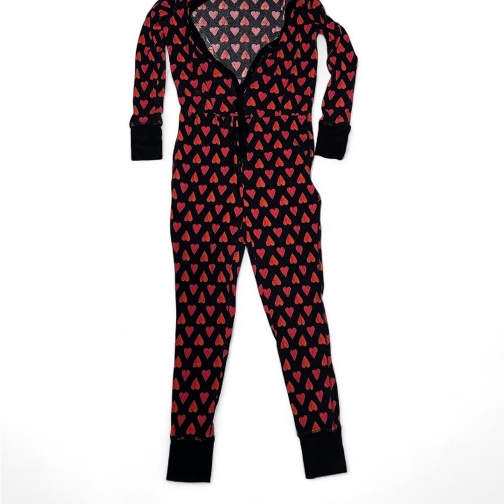 Victoria Secret Black Heart Print Onesie Pajamas - Red Hearts